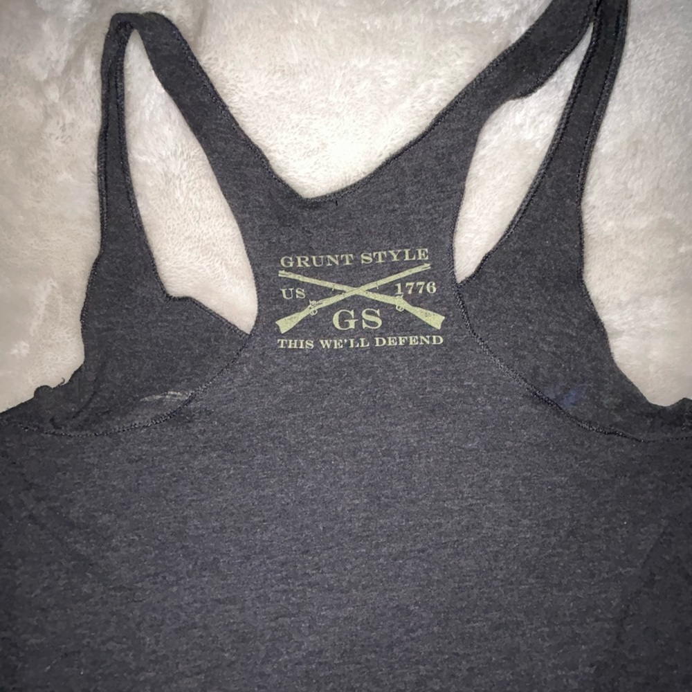 Dark Gray Women's Racerback Tank with American Flag Eagle - Picture 3 of 4